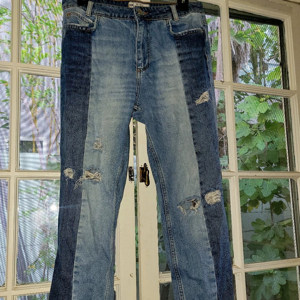Free People Two Toned Jeans With Rips